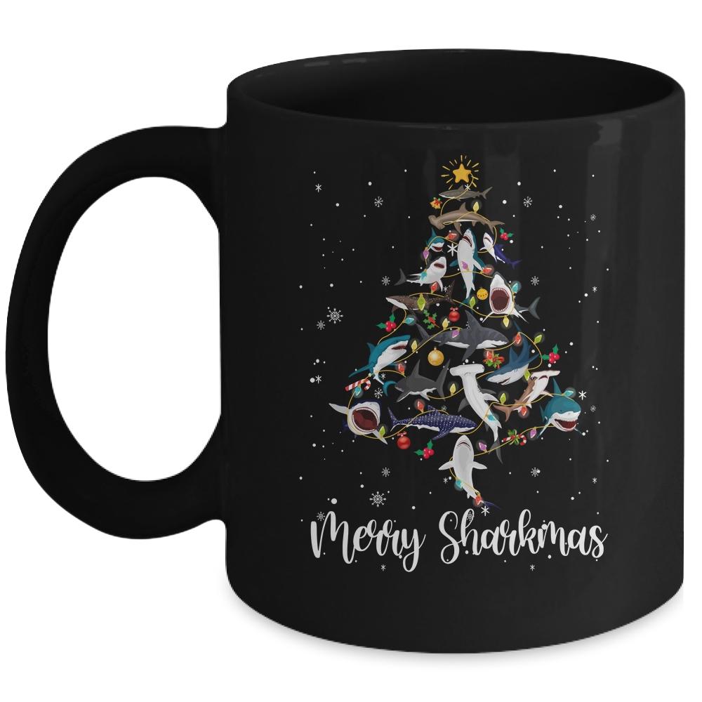 Merry Sharkmas Funny Shark Christmas Tree Mug