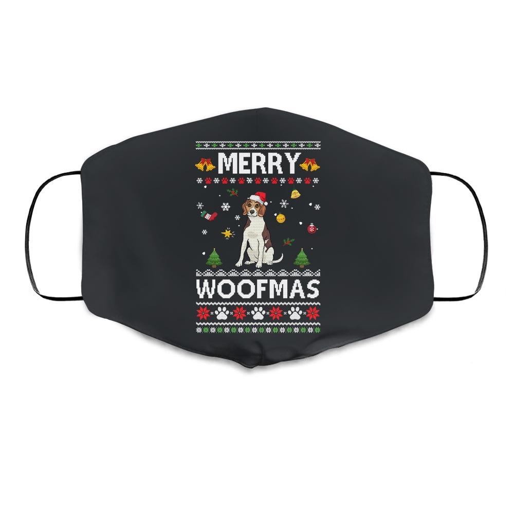 Merry Woofmas Beagle Santa Reindeer Ugly Christmas Sweater Cloth Face Mask-Cloth Face Mask-Cloth Face Mask-Black