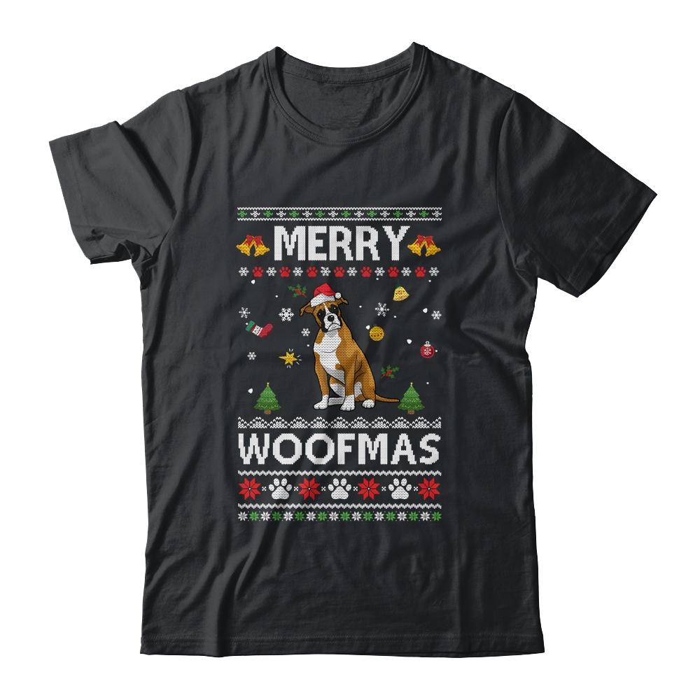 Merry Woofmas Boxer Santa Reindeer Ugly Christmas Sweater-T-Shirt & Sweatshirt-Classic T-Shirt-Black