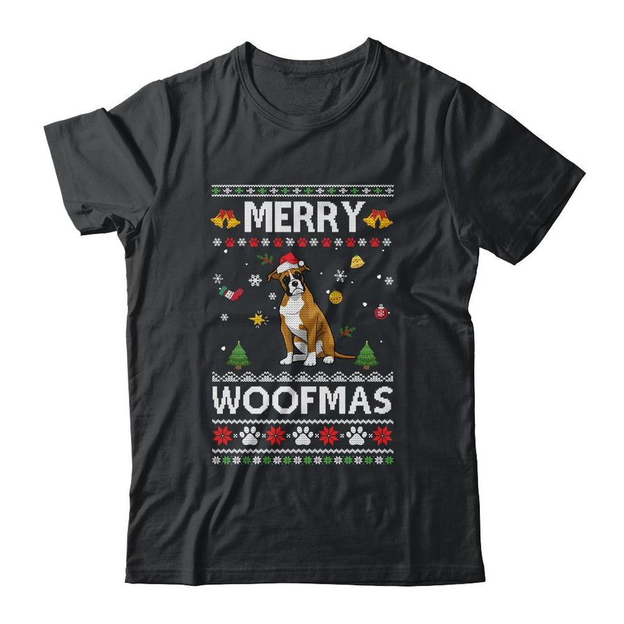 Merry Woofmas Boxer Santa Reindeer Ugly Christmas Sweater-T-Shirt & Sweatshirt-Classic T-Shirt-Black