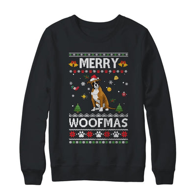Merry Woofmas Boxer Santa Reindeer Ugly Christmas Sweater-T-Shirt & Sweatshirt-Crewneck Sweatshirt-Black