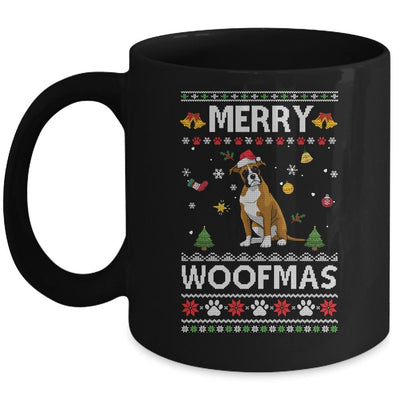 Merry Woofmas Boxer Santa Reindeer Ugly Christmas Sweater Mug-Coffee Mug-Mug-Black