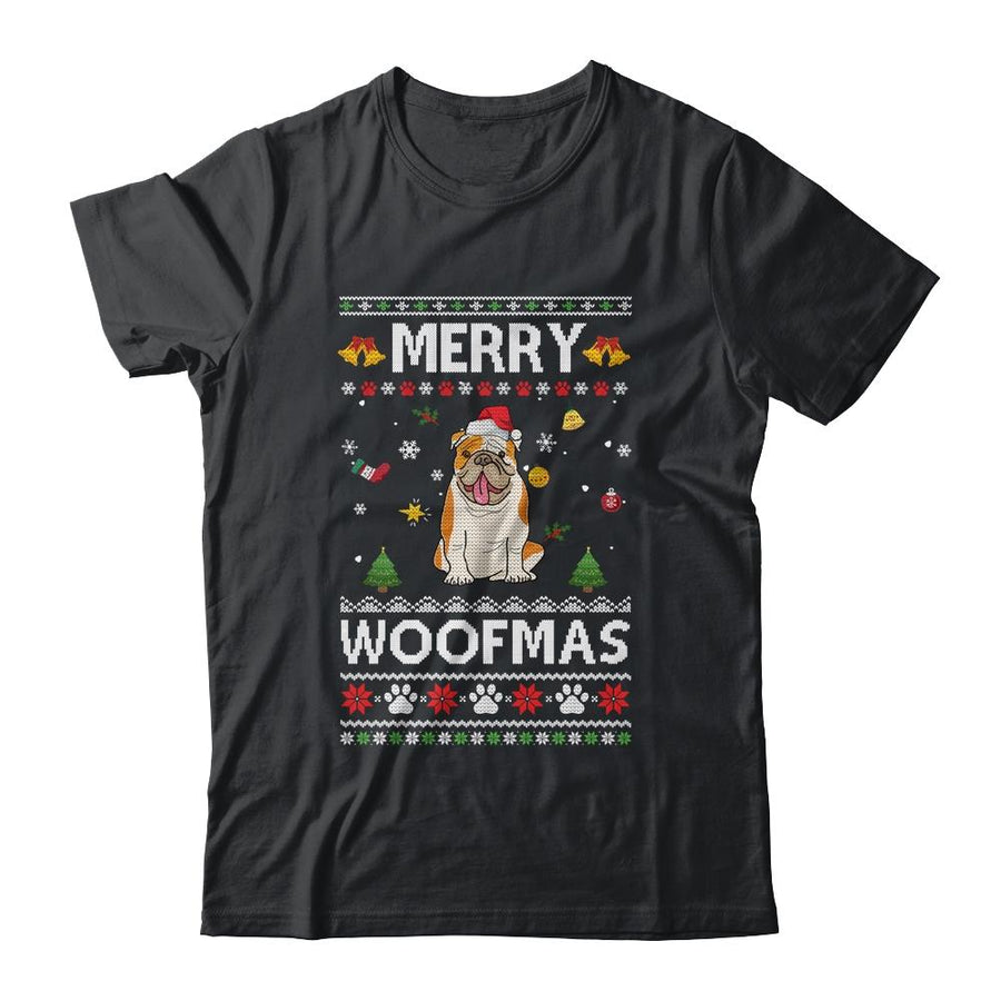 Merry Woofmas Bulldog Santa Reindeer Ugly Christmas Sweater-T-Shirt & Sweatshirt-Classic T-Shirt-Black
