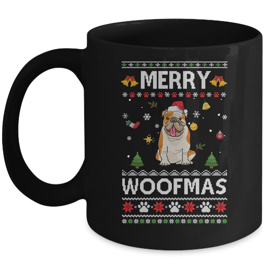 Merry Woofmas Bulldog Santa Reindeer Ugly Christmas Sweater Mug-Coffee Mug-Mug-Black