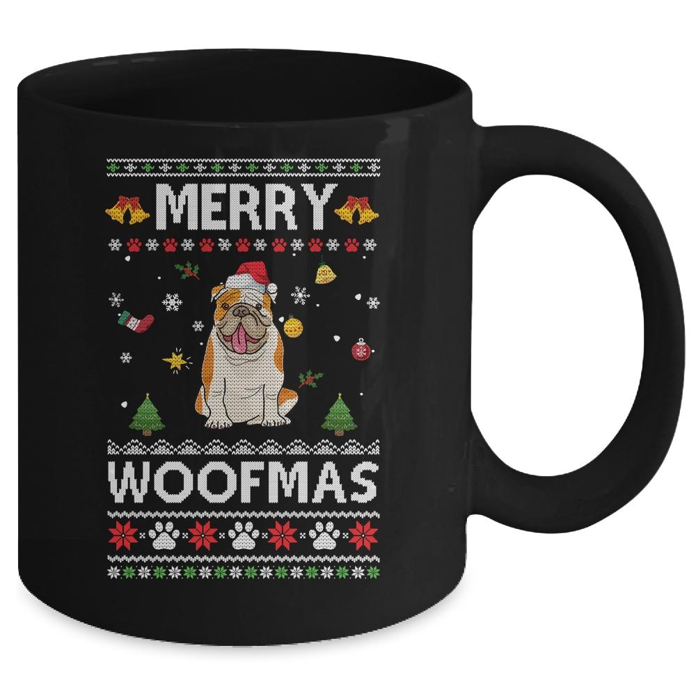 Merry Woofmas Bulldog Santa Reindeer Ugly Christmas Sweater Mug-Coffee Mug-Mug-Black