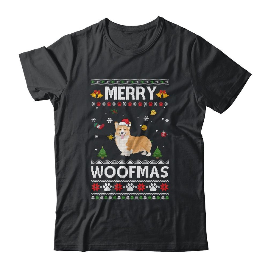 Merry Woofmas Corgi Santa Reindeer Ugly Christmas Sweater-T-Shirt & Sweatshirt-Classic T-Shirt-Black