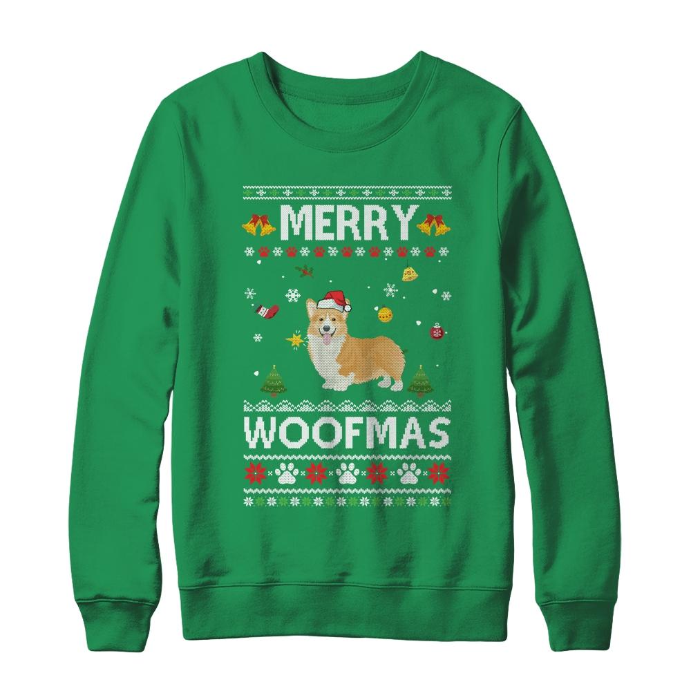 Merry Woofmas Corgi Santa Reindeer Ugly Christmas Sweater-T-Shirt & Sweatshirt-Crewneck Sweatshirt-Irish Green