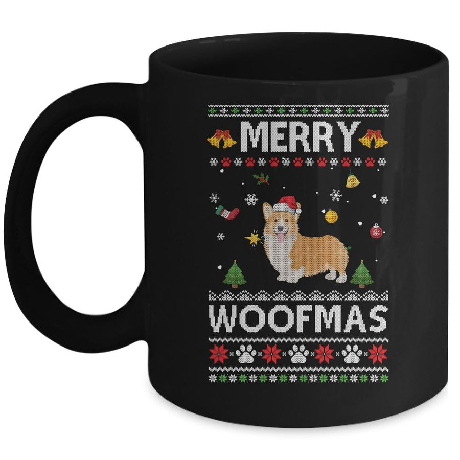 Merry Woofmas Corgi Santa Reindeer Ugly Christmas Sweater Mug-Coffee Mug-Mug-Black