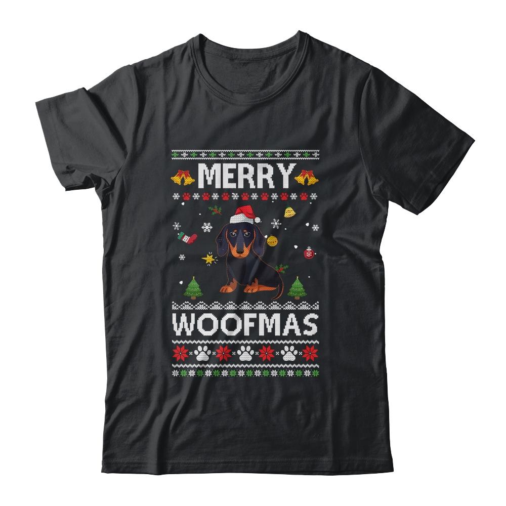 Merry Woofmas Dachshund Santa Reindeer Ugly Christmas Sweater-T-Shirt & Sweatshirt-Classic T-Shirt-Black