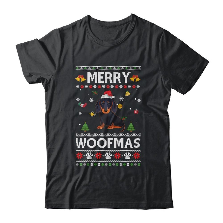 Merry Woofmas Dachshund Santa Reindeer Ugly Christmas Sweater-T-Shirt & Sweatshirt-Classic T-Shirt-Black