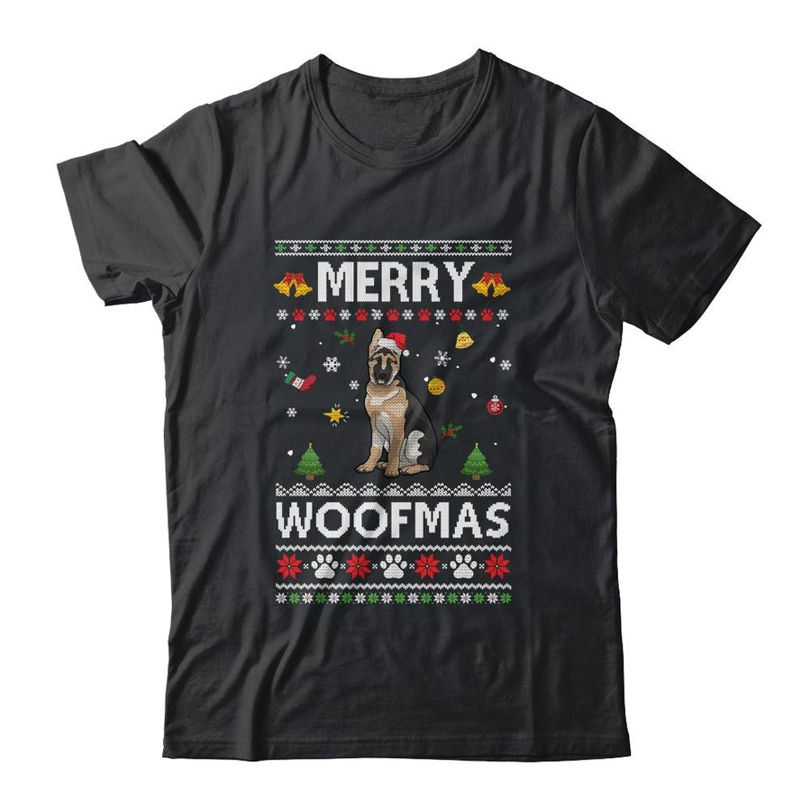 Merry Woofmas German Shepherd Santa Reindeer Ugly Christmas Sweater-T-Shirt & Sweatshirt-Classic T-Shirt-Black