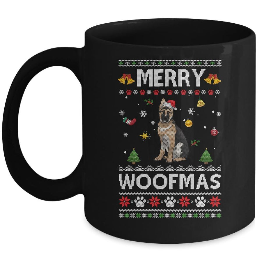 Merry Woofmas German Shepherd Santa Reindeer Ugly Christmas Sweater Mug-Coffee Mug-Mug-Black