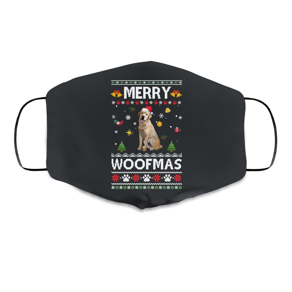 Merry Woofmas Golden Retriever Santa Reindeer Ugly Christmas Sweater Cloth Face Mask