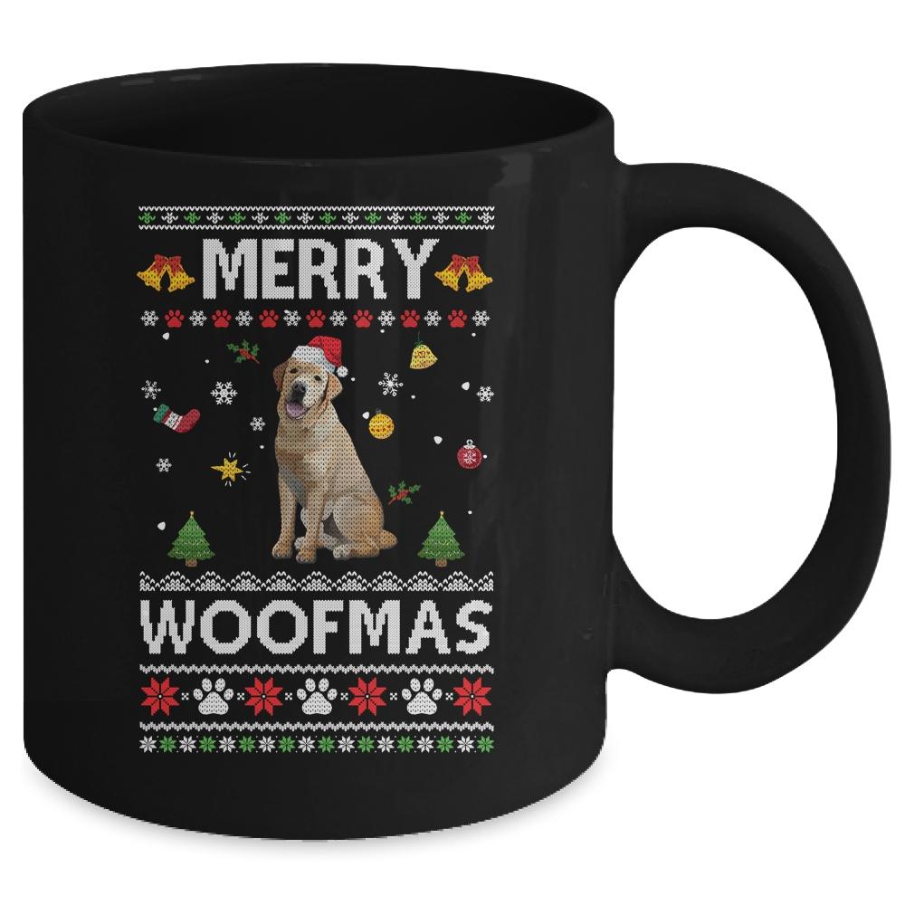 Merry Woofmas Golden Retriever Santa Reindeer Ugly Christmas Sweater Mug-Coffee Mug-Mug-Black
