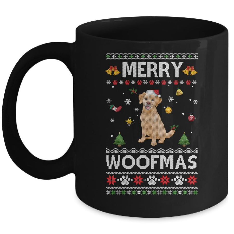 Merry Woofmas Labrador Santa Reindeer Ugly Christmas Sweater Mug-Coffee Mug-Mug-Black