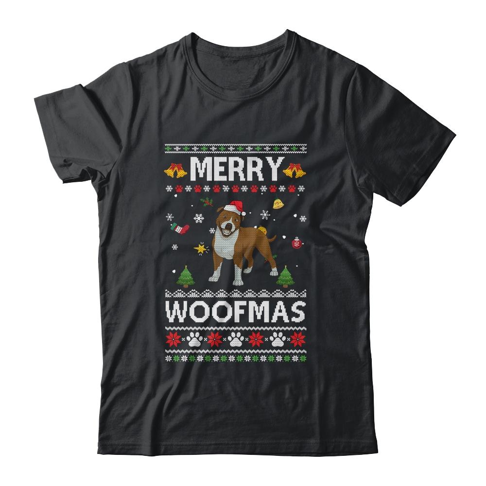 Merry Woofmas Pitbull Santa Reindeer Ugly Christmas Sweater-T-Shirt & Sweatshirt-Classic T-Shirt-Black