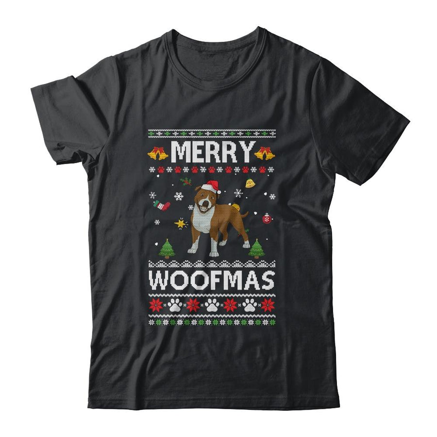 Merry Woofmas Pitbull Santa Reindeer Ugly Christmas Sweater-T-Shirt & Sweatshirt-Classic T-Shirt-Black
