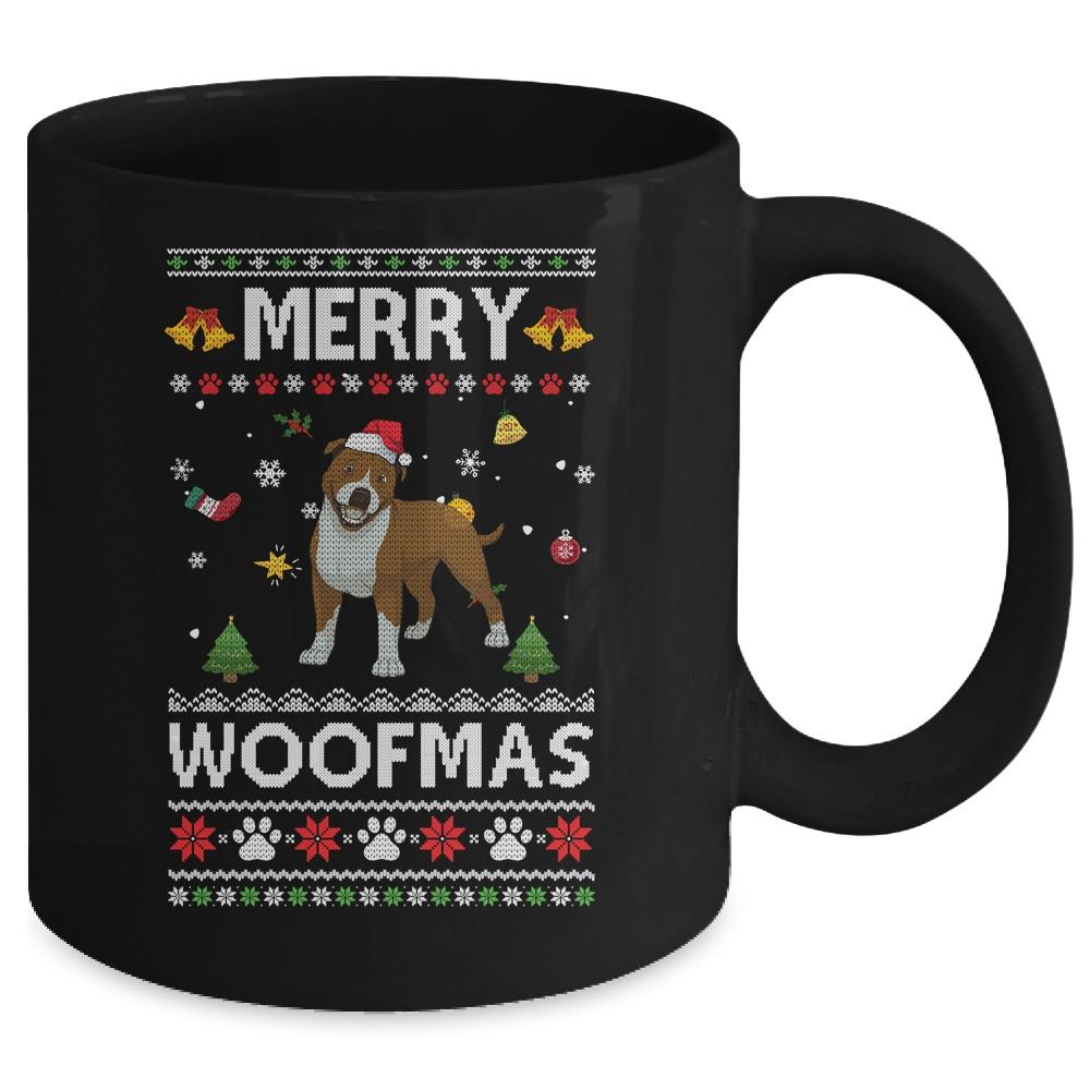 Merry Woofmas Pitbull Santa Reindeer Ugly Christmas Sweater Mug-Coffee Mug-Mug-Black