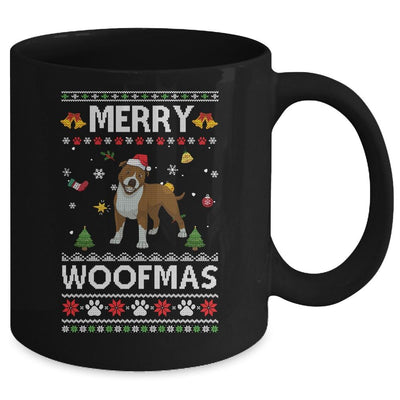 Merry Woofmas Pitbull Santa Reindeer Ugly Christmas Sweater Mug-Coffee Mug-Mug-Black