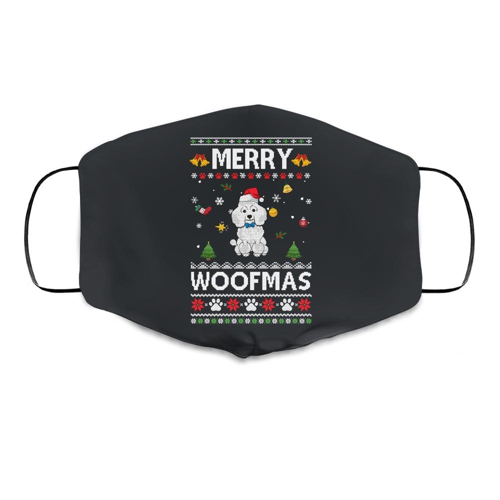 Merry Woofmas Poodle Santa Reindeer Ugly Christmas Sweater Cloth Face Mask