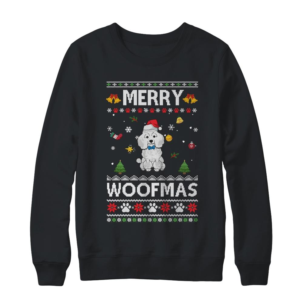 Merry Woofmas Poodle Santa Reindeer Ugly Christmas Sweater-T-Shirt & Sweatshirt-Crewneck Sweatshirt-Black