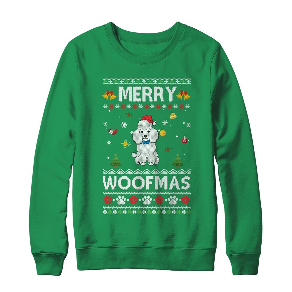 Merry Woofmas Poodle Santa Reindeer Ugly Christmas Sweater-T-Shirt & Sweatshirt-Crewneck Sweatshirt-Irish Green