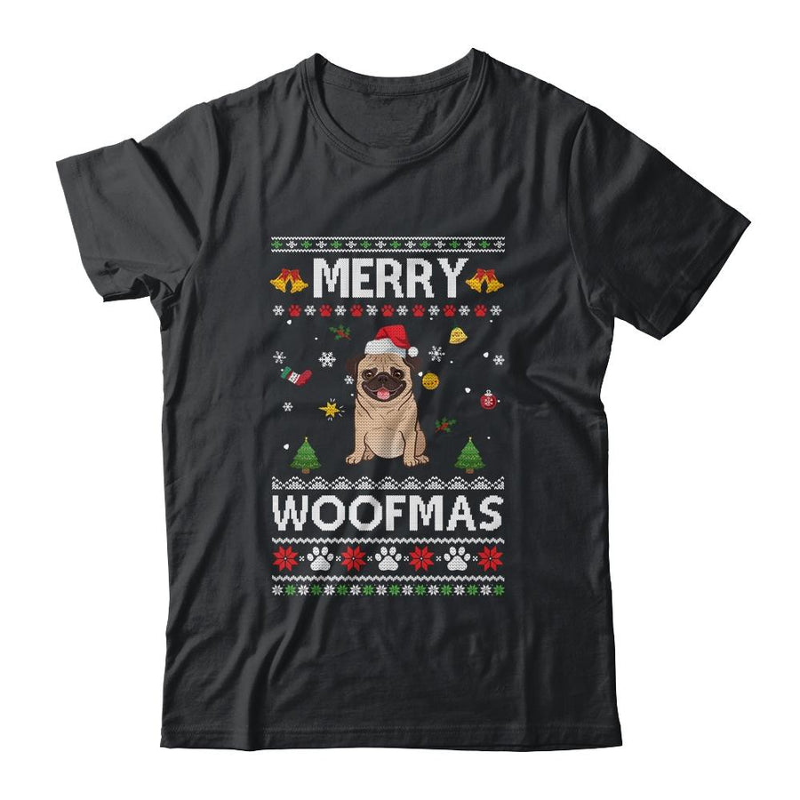 Merry Woofmas Pug Santa Reindeer Ugly Christmas Sweater-T-Shirt & Sweatshirt-Classic T-Shirt-Black