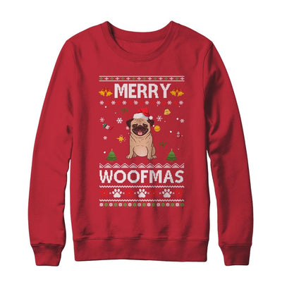 Merry Woofmas Pug Santa Reindeer Ugly Christmas Sweater-T-Shirt & Sweatshirt-Crewneck Sweatshirt-Red