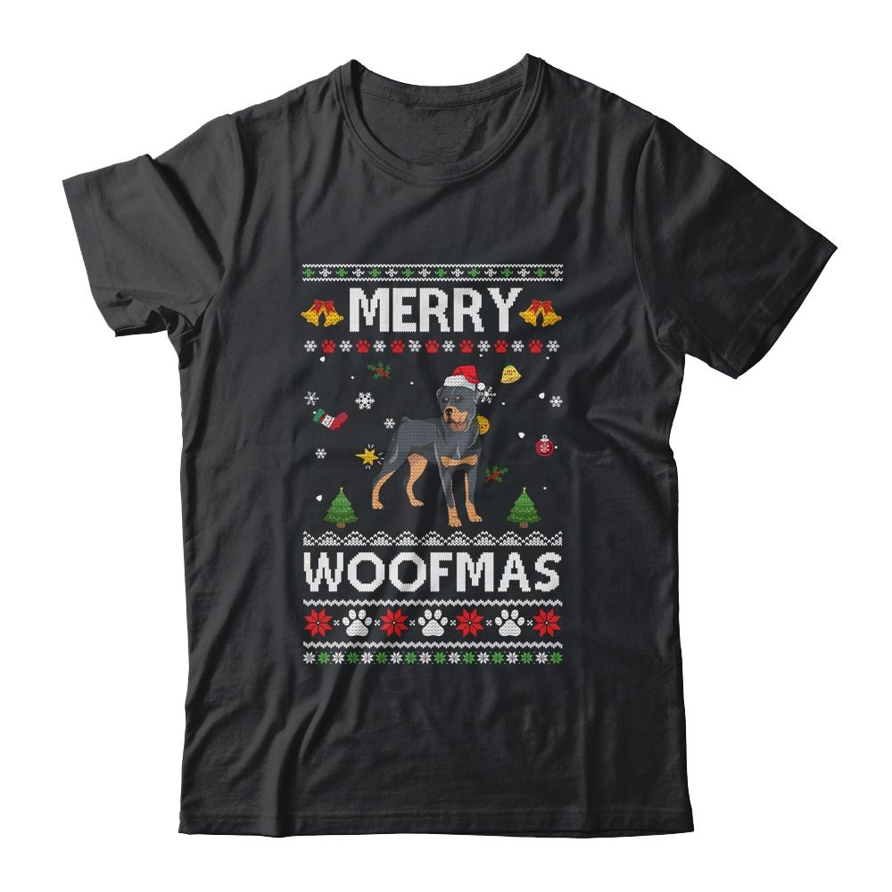 Merry Woofmas Rottweiler Santa Reindeer Ugly Christmas Sweater-T-Shirt & Sweatshirt-Classic T-Shirt-Black