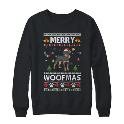 Merry Woofmas Rottweiler Santa Reindeer Ugly Christmas Sweater-T-Shirt & Sweatshirt-Crewneck Sweatshirt-Black