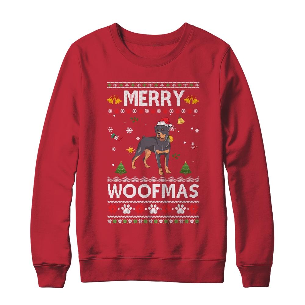 Merry Woofmas Rottweiler Santa Reindeer Ugly Christmas Sweater-T-Shirt & Sweatshirt-Crewneck Sweatshirt-Red