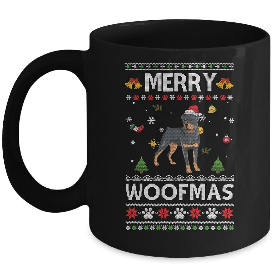 Merry Woofmas Rottweiler Santa Reindeer Ugly Christmas Sweater Mug-Coffee Mug-Mug-Black