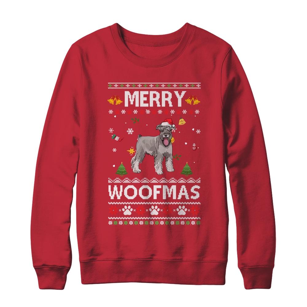 Merry Woofmas Schnauzer Santa Reindeer Ugly Christmas Sweater-T-Shirt & Sweatshirt-Crewneck Sweatshirt-Red