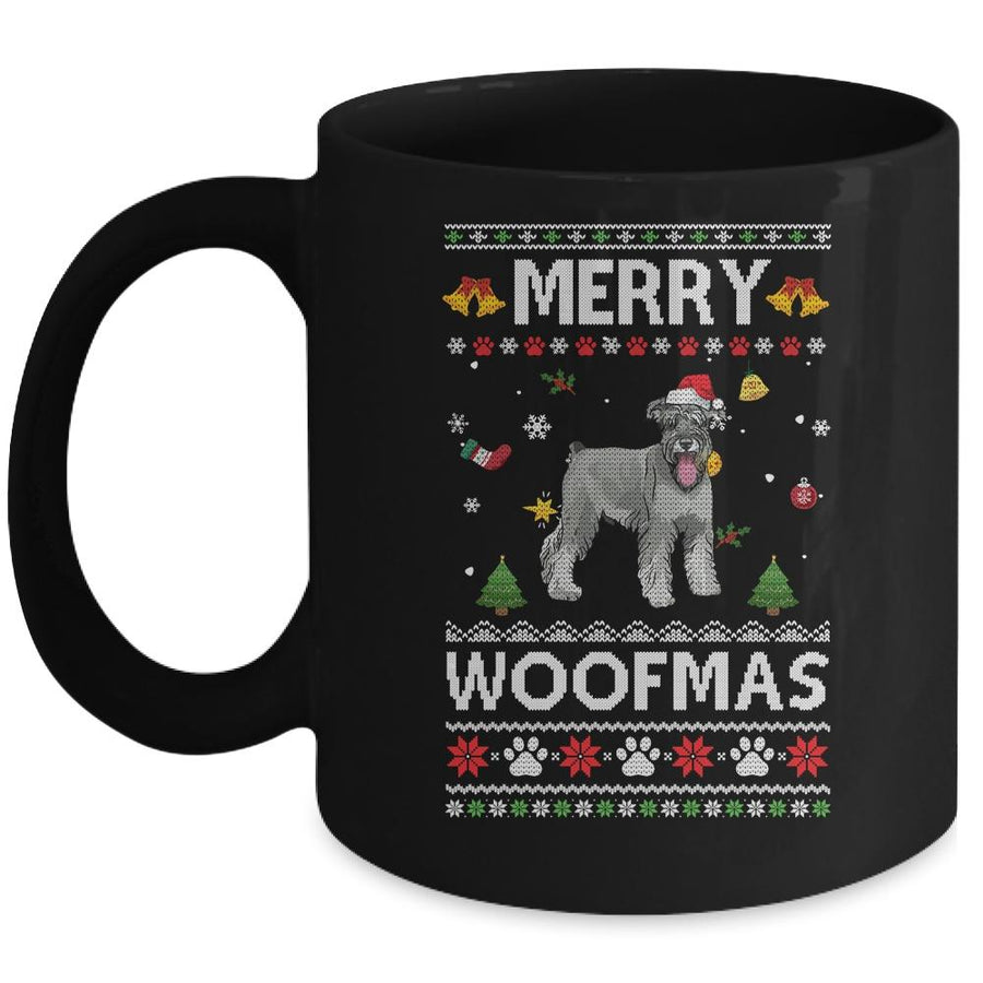 Merry Woofmas Schnauzer Santa Reindeer Ugly Christmas Sweater Mug-Coffee Mug-Mug-Black