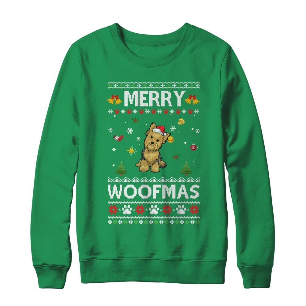 Merry Woofmas Yorkie Santa Reindeer Ugly Christmas Sweater-T-Shirt & Sweatshirt-Crewneck Sweatshirt-Irish Green