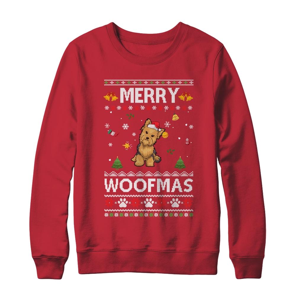 Merry Woofmas Yorkie Santa Reindeer Ugly Christmas Sweater-T-Shirt & Sweatshirt-Crewneck Sweatshirt-Red