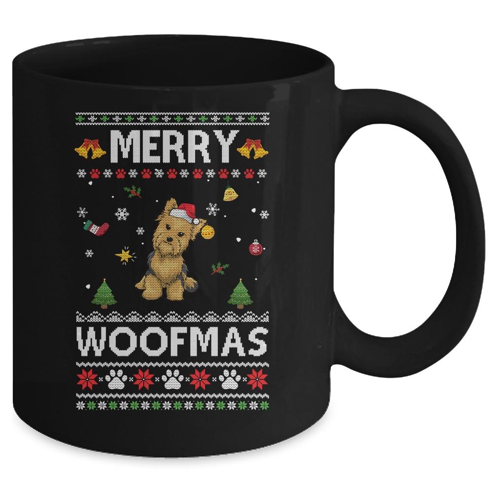 Merry Woofmas Yorkie Santa Reindeer Ugly Christmas Sweater Mug-Coffee Mug-Mug-Black
