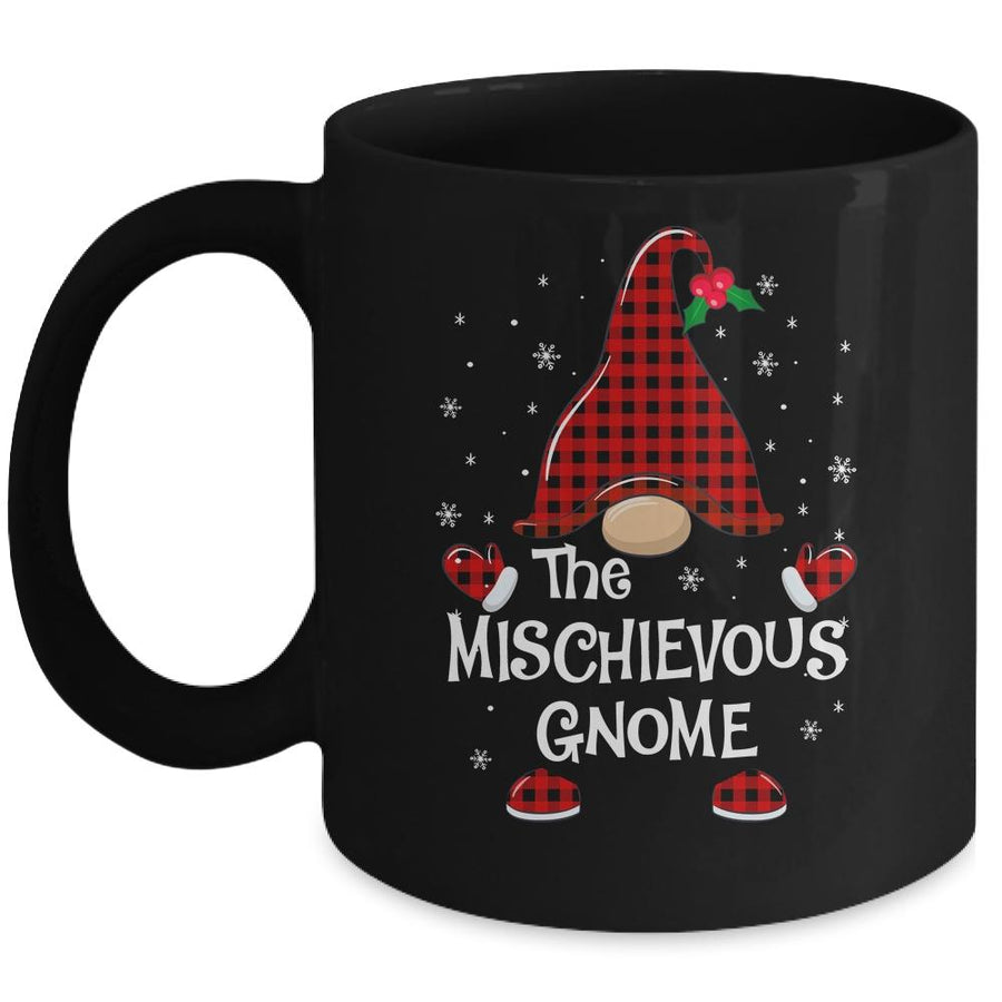 Mischievous Gnome Buffalo Plaid Matching Christmas Pajama Gift Mug-Coffee Mug-Mug-Black
