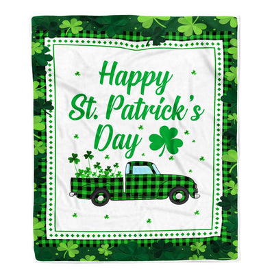 Happy St. Patrick's Day Truck With Green Shamrock Fleece Blanket-Blanket-