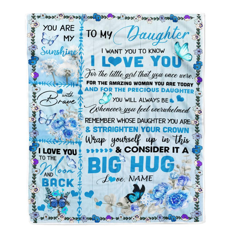 Personalized to My Daughter Blanket from Mom Dad Give You A Big Love Hug Butterfly Daughter Birthday Thanksgiving Christmas Customized Fleece Blanket-Blanket-Fleece Blanket-30 x 40 Inches - Baby Size