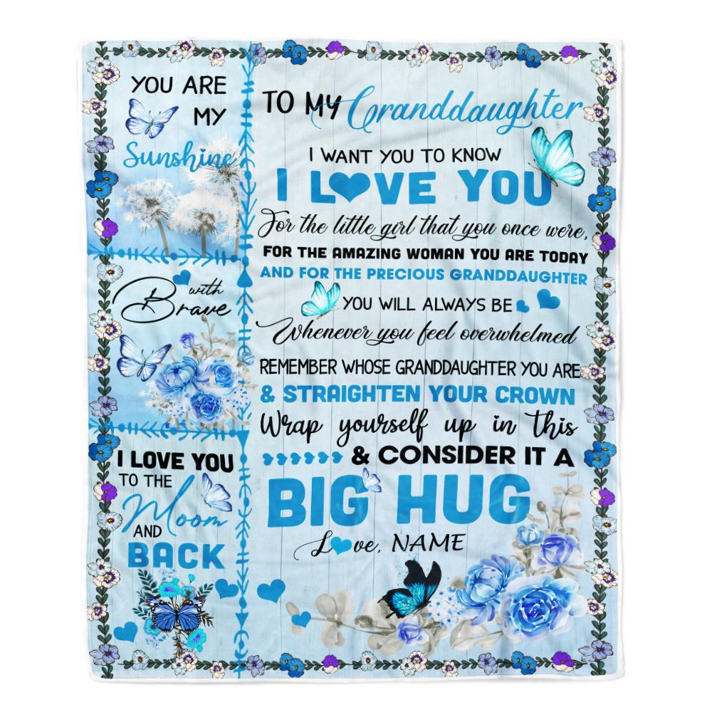 Personalized to My Granddaughter Blanket from Grandma Nana Give You A Big Love Hug Butterfly Birthday Thanksgiving Christmas Customized Fleece Blanket-Blanket-Fleece Blanket-30 x 40 Inches - Baby Size