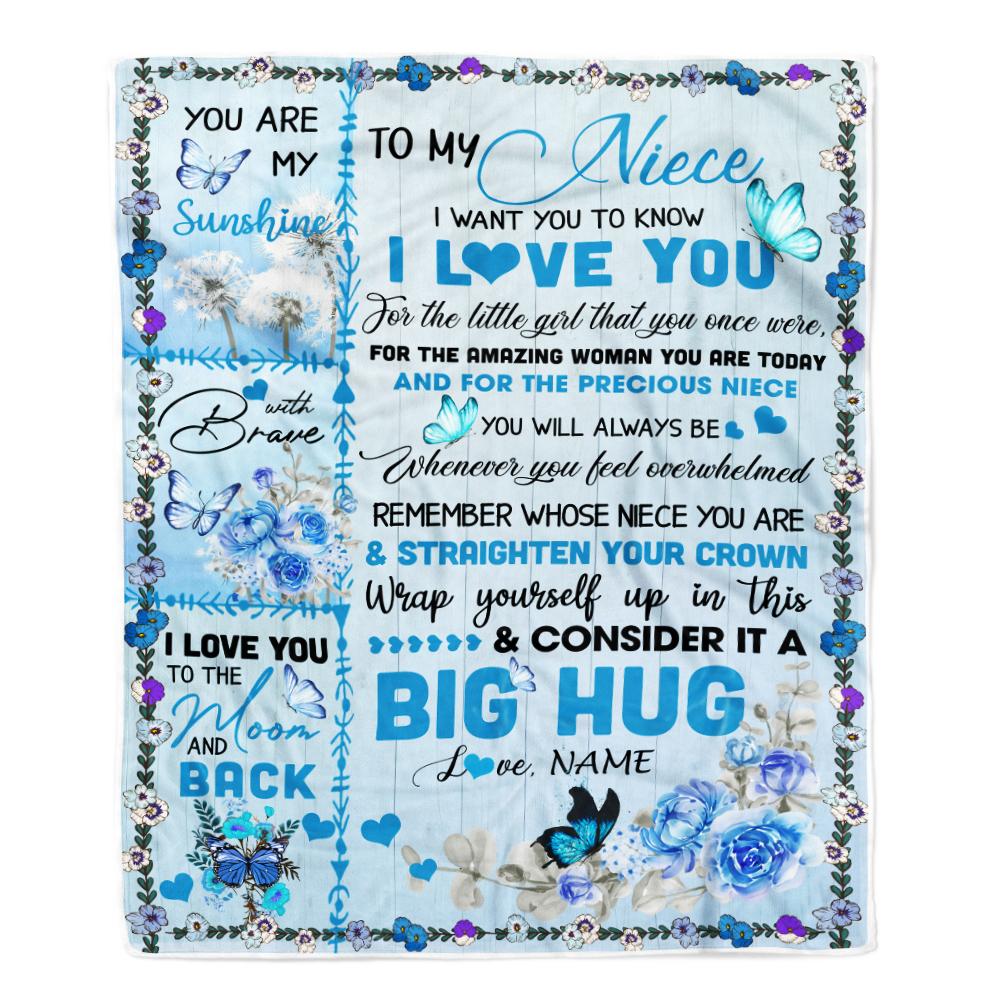 Personalized to My Niece Blanket from Aunt Auntie Uncle Give You A Big Love Hug Butterfly Birthday Thanksgiving Christmas Customized Fleece Blanket-Blanket-Fleece Blanket-30 x 40 Inches - Baby Size