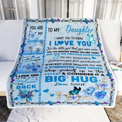 Personalized to My Daughter Blanket from Mom Dad Give You A Big Love Hug Butterfly Daughter Birthday Thanksgiving Christmas Customized Fleece Blanket-Blanket-