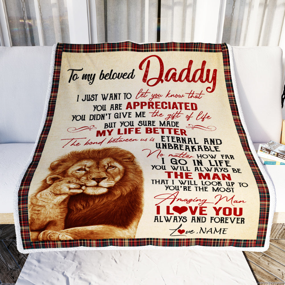 Personalized To My Dad Blanket From Daughter Son Lion You're The Most Amazing Man I Love You Dad Father's Day Birthday Christmas Customized Fleece Blanket-Blanket-