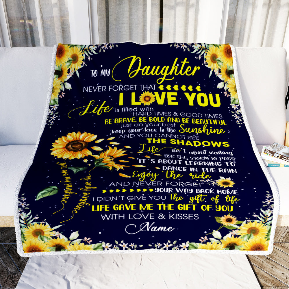 Personalized Sunflower to My Daughter from Mom Dad Blanket Never Forget That I Love You Customized Gift For Birthday Christmas Fleece Blanket-Blanket-