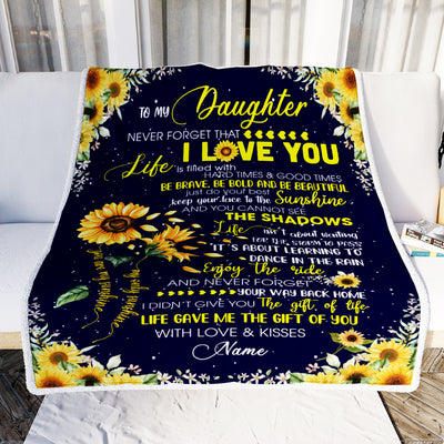 Personalized Sunflower to My Daughter from Mom Dad Blanket Never Forget That I Love You Customized Gift For Birthday Christmas Fleece Blanket-Blanket-