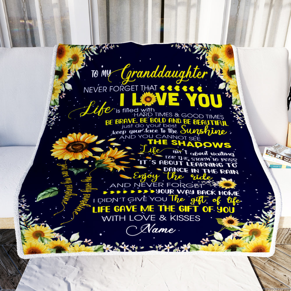Personalized Sunflower to My Granddaughter from Grandma Grandpa Blanket Never Forget That I Love You Customized Gift For Birthday Christmas Fleece Blanket-Blanket-