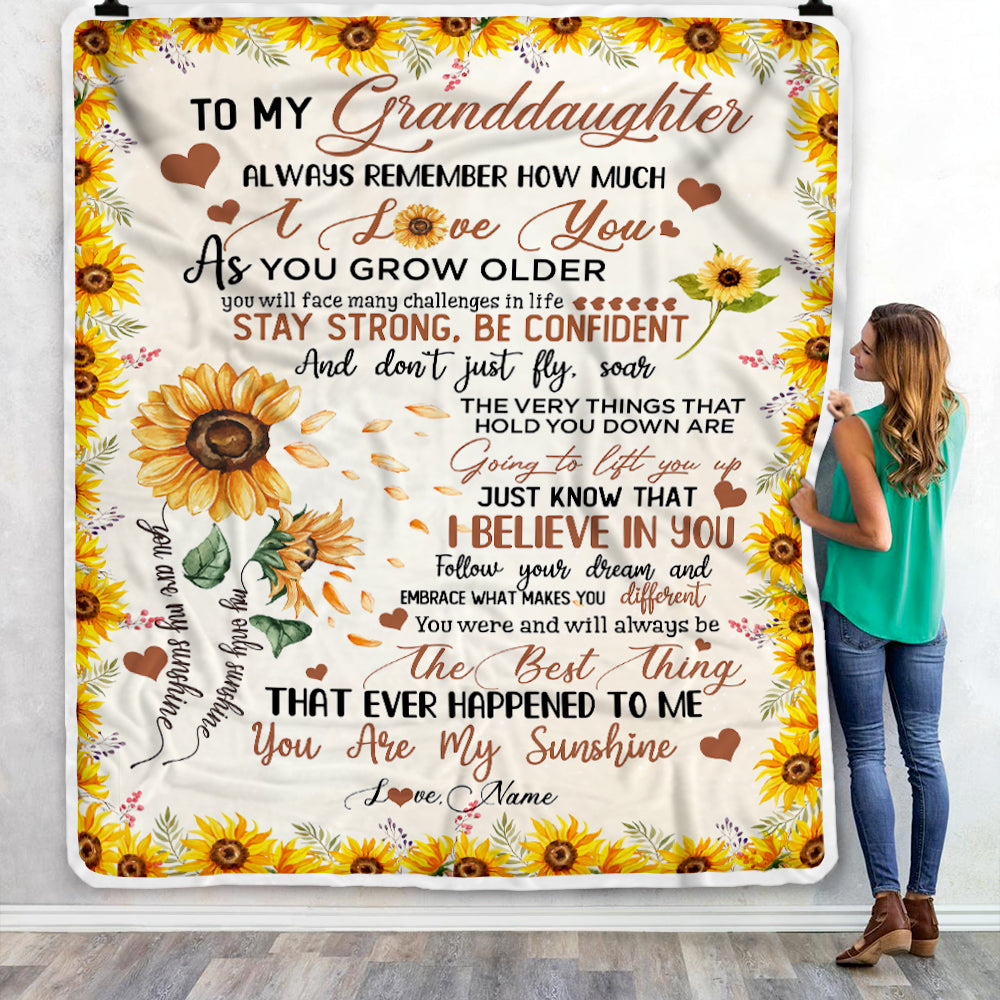 Personalized To My Granddaughter Blanket From Grandma Sunflower Always Remember How Much I Love You Birthday Christmas Gifts Fleece Blanket-Blanket-