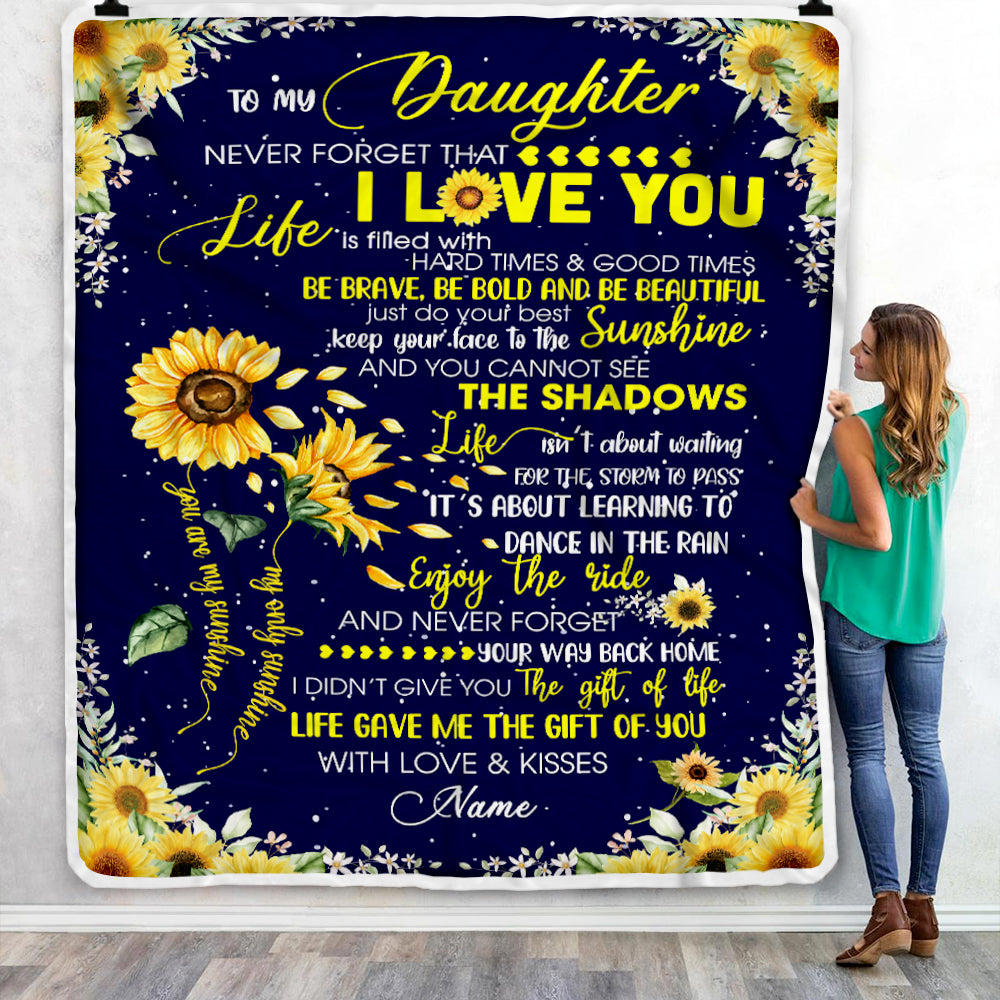 Personalized Sunflower to My Daughter from Mom Dad Blanket Never Forget That I Love You Customized Gift For Birthday Christmas Fleece Blanket-Blanket-