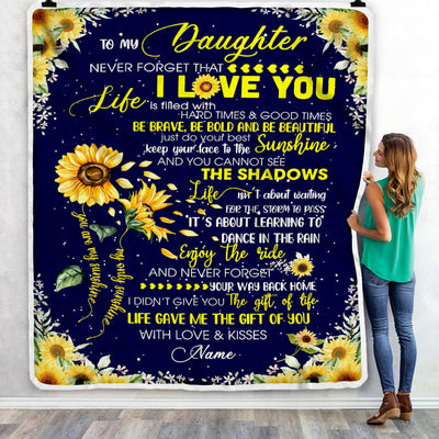 Personalized Sunflower to My Daughter from Mom Dad Blanket Never Forget That I Love You Customized Gift For Birthday Christmas Fleece Blanket-Blanket-